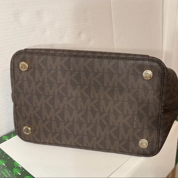 NWT Michael Kors Brown Logo Greenwich Large Grab Bag Tote Satchel MK Signature - Picture 14 of 14